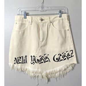 Free People We The Free Fringe Scoop Hem Denim Mini‎ Skirt Size 28 Cream